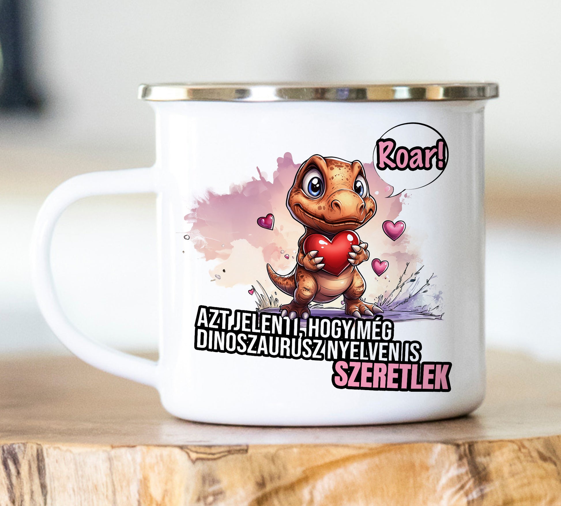 Zománc bögre ROAR! Még dinoszaurusz nyelven is szeretlek - Lovelo
