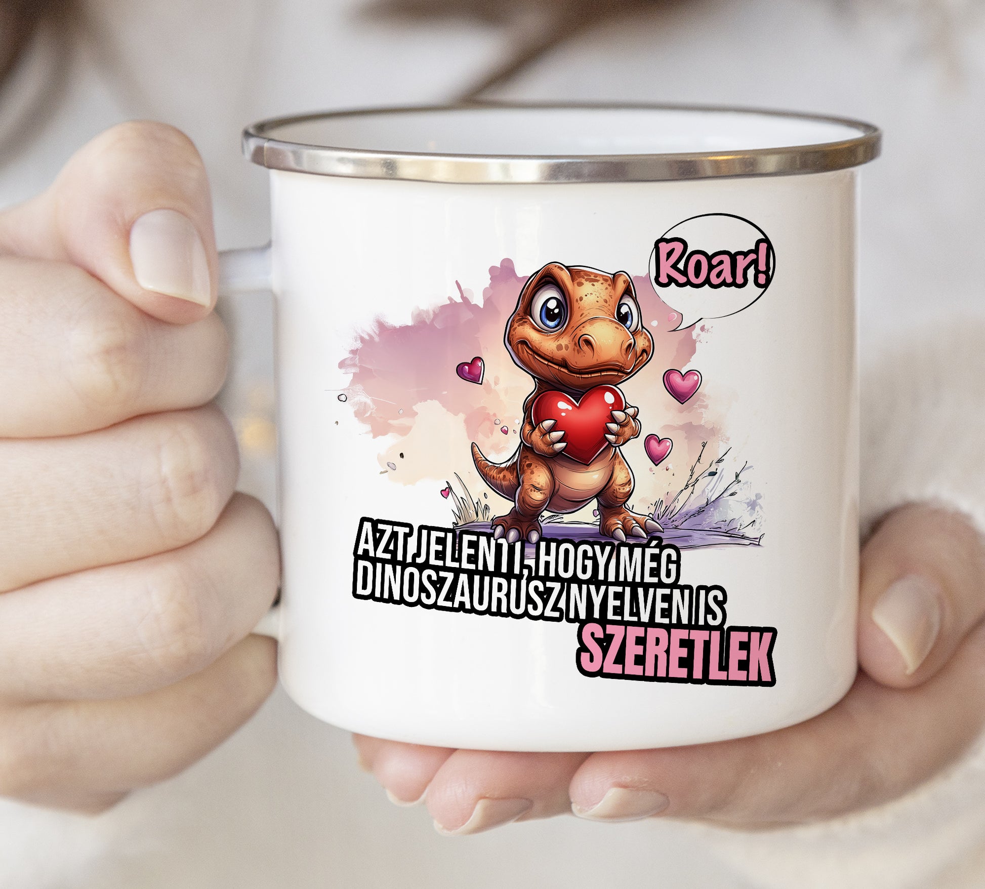 Zománc bögre ROAR! Még dinoszaurusz nyelven is szeretlek - Lovelo
