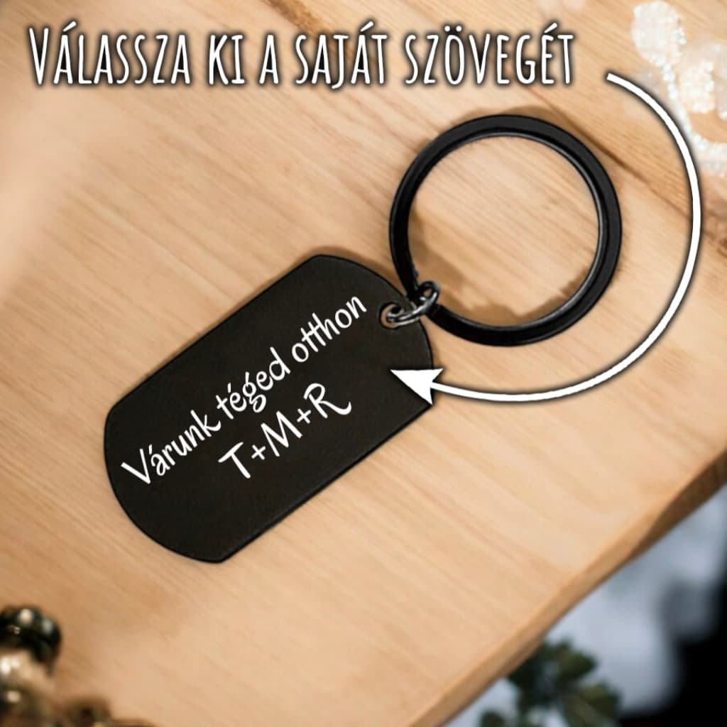 Gyönyörű fém kulcstartó, fekete - Saját szöveggel