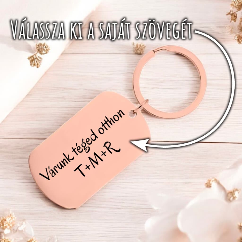 Gyönyörű fém kulcstartó, rózsaszín - Saját szöveggel